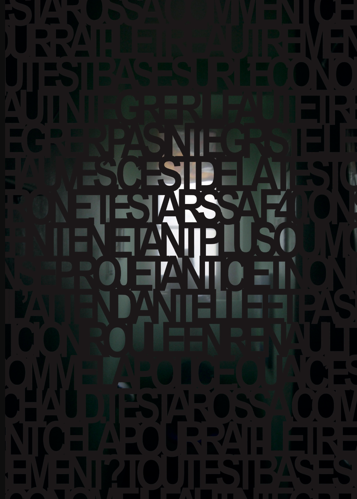Œuvre typographique de l’artiste Gilles Furtwängler composée de mots superposés