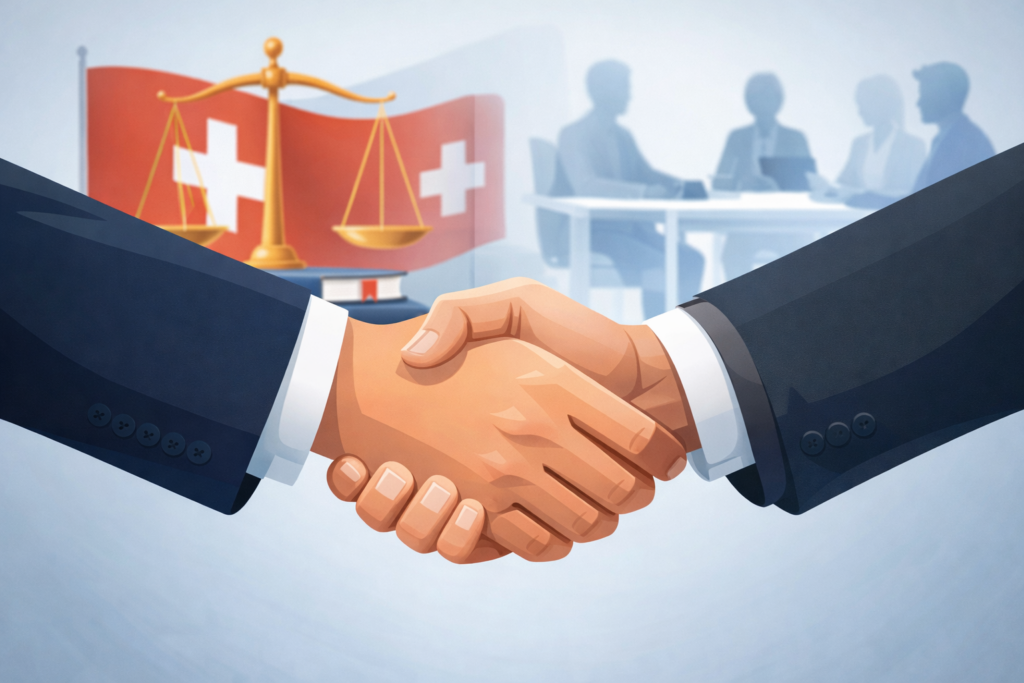 Poignée de main symbolisant une nomination au sein d’une commission institutionnelle en Suisse